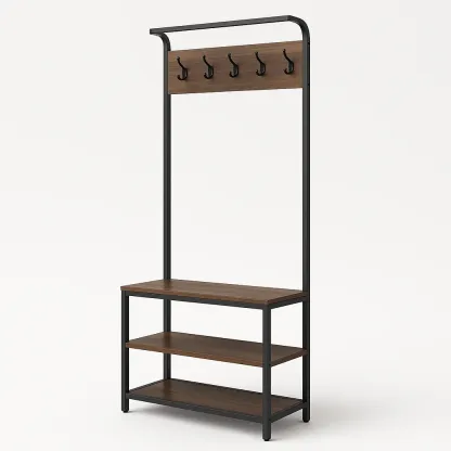 Hallmöbel med krokar och sittbänk hatthylla med träskiva och metallram brun/svart 178 cm