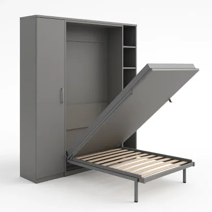 Uppfällbara sängar grå skåpsäng med förvaringshyllor och metallram