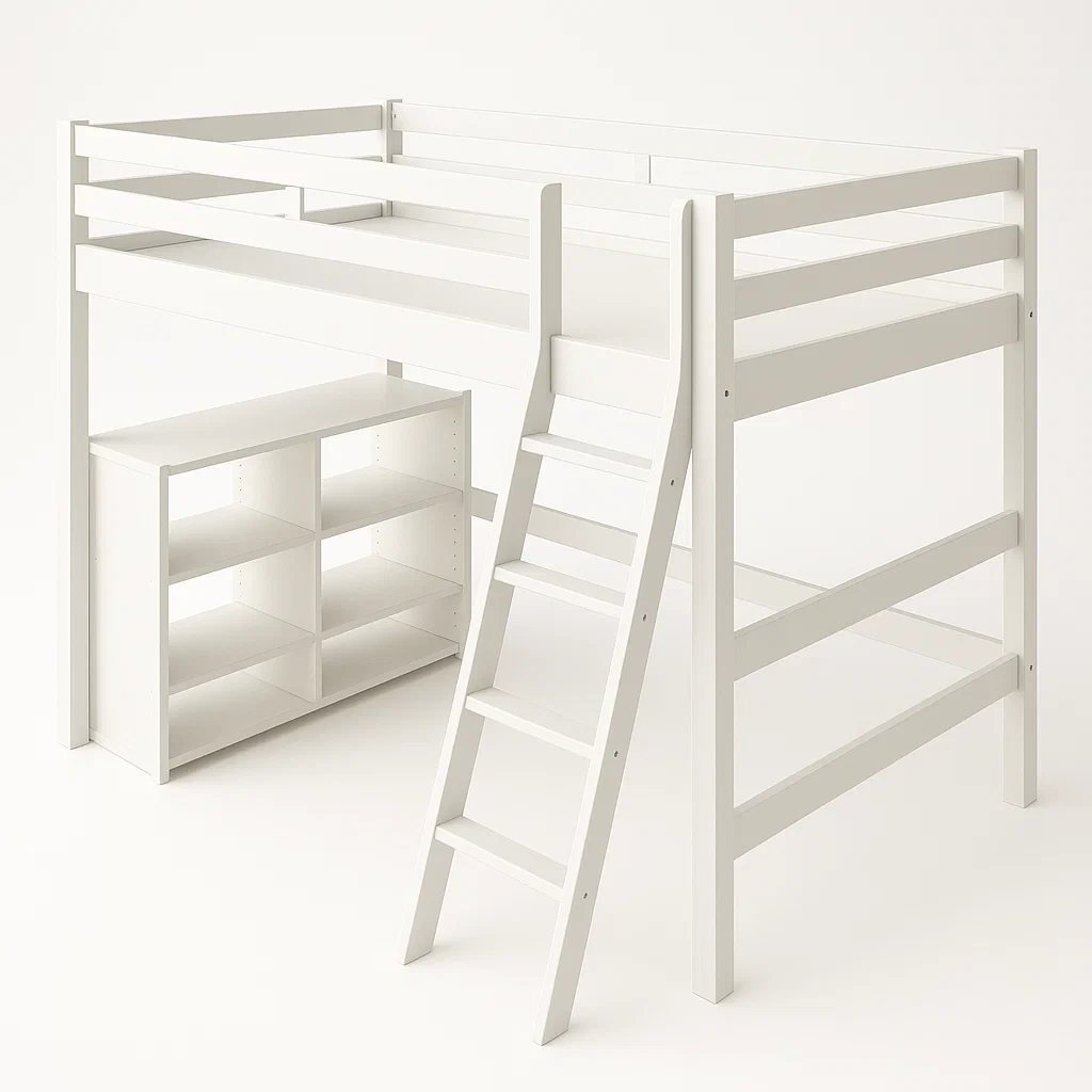 Våningssängar vit med bokhylla 200×90 cm i trä