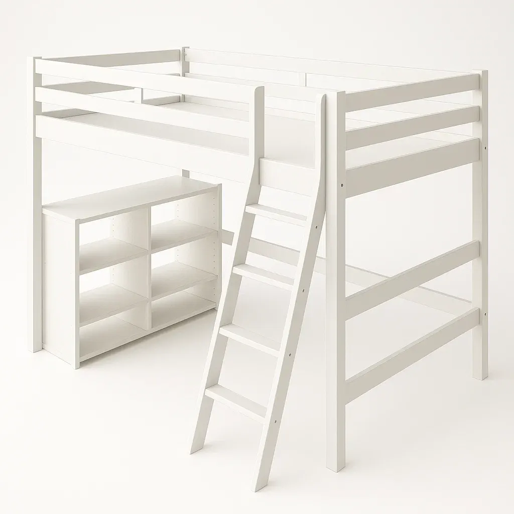 Våningssängar vit med bokhylla 200×90 cm i trä