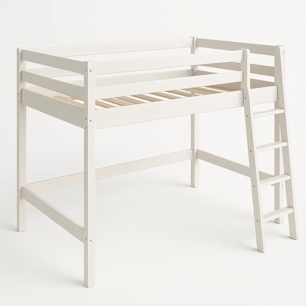 Loftsäng vit i trä med stege