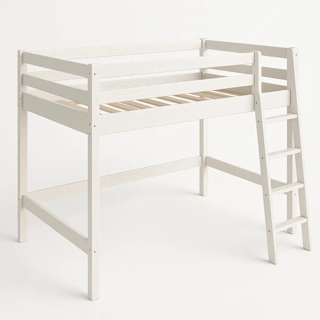 Loftsäng vit i trä med stege