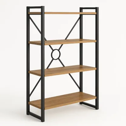 Bokhyllor med fyra hyllor i ekfanér och pulverlackerad metall 150 × 80 × 35 cm