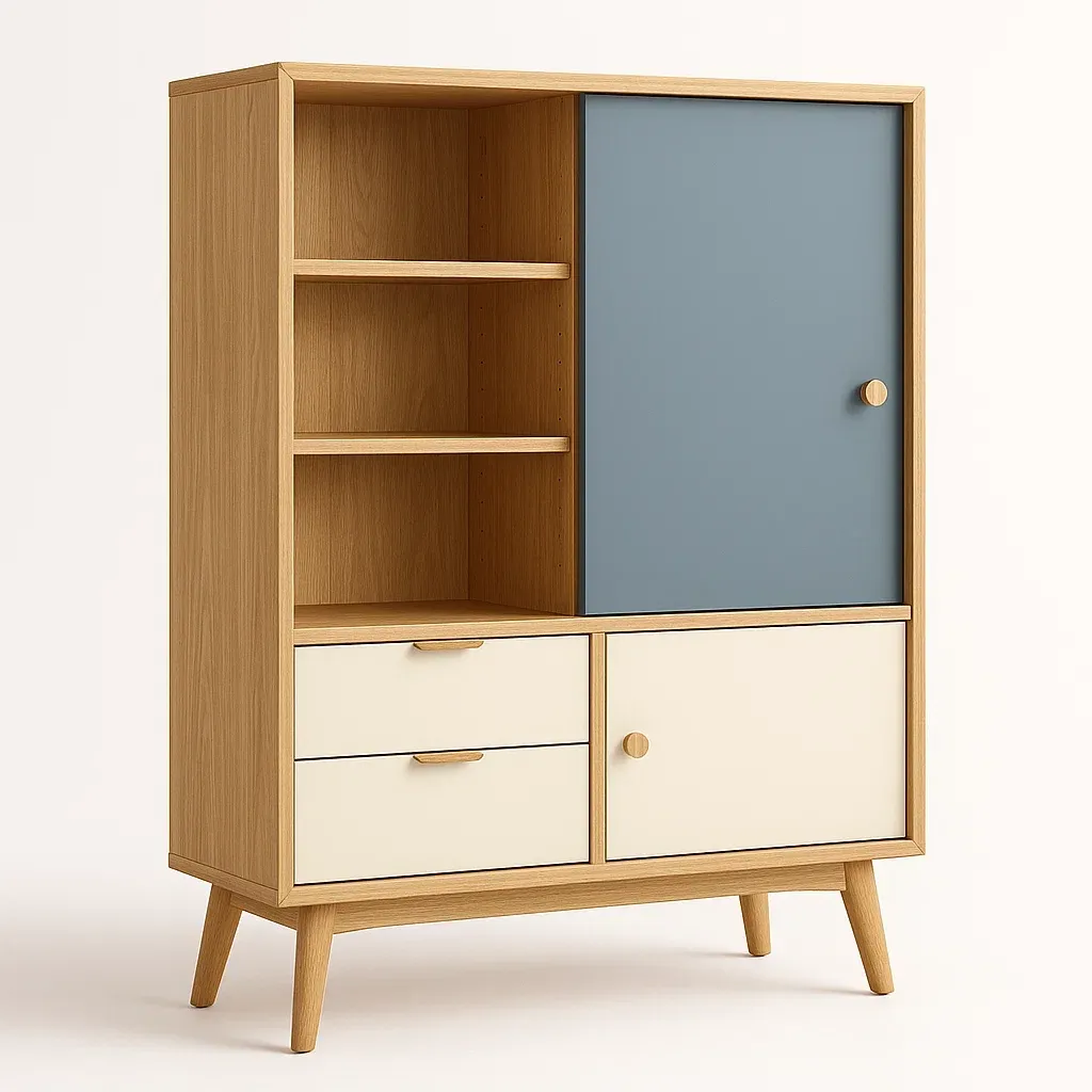 Bokhyllor förvaringsskåp ekfanér blå/gräddvit med hyllor och lådor