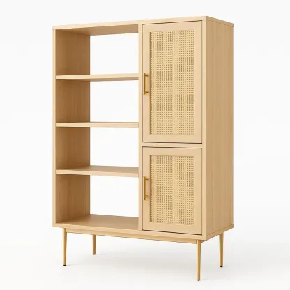 Bokhyllor skåp i ljust trä med rotting och metallben 160 × 90 × 35 cm