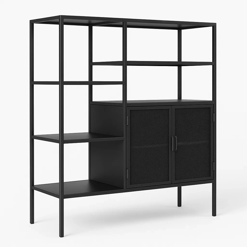 Bokhyllor svart metallhylla med nätade dörrar