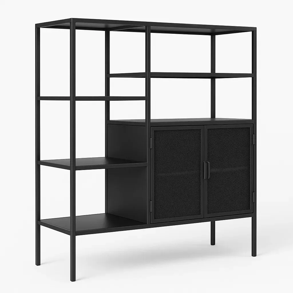 Bokhyllor svart metallhylla med nätade dörrar