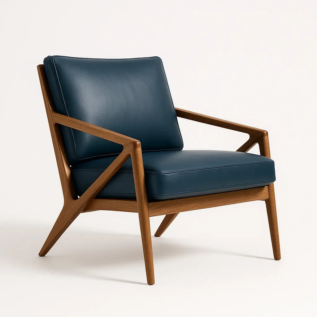 Fåtöljer blå med trästomme och PU-läderkuddar