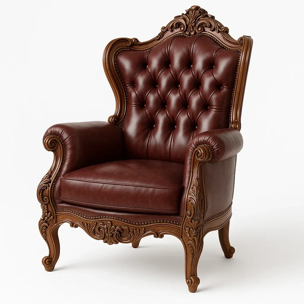 Fåtöljer brun läder med träram 110 cm