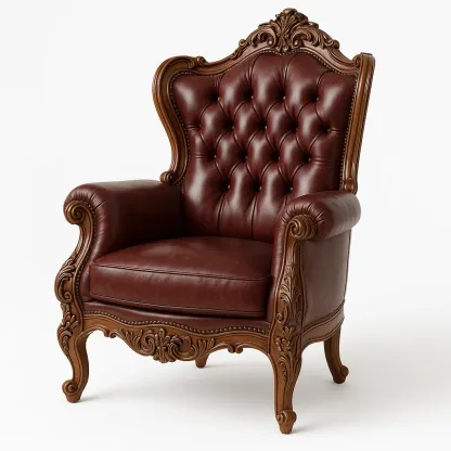 Fåtöljer brun läder med träram 110 cm