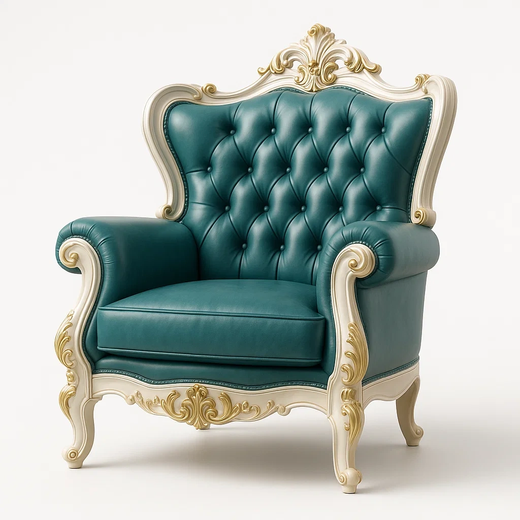 Fåtöljer läder öronlappsfåtölj turkos med gulddetaljer