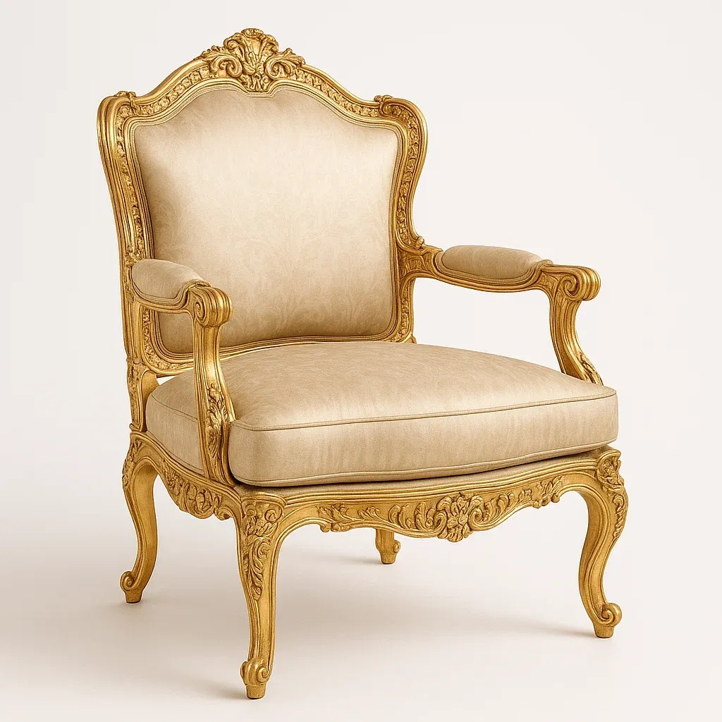 Fåtöljer i barockstil guldbeige träram plysch 105×65×85 cm