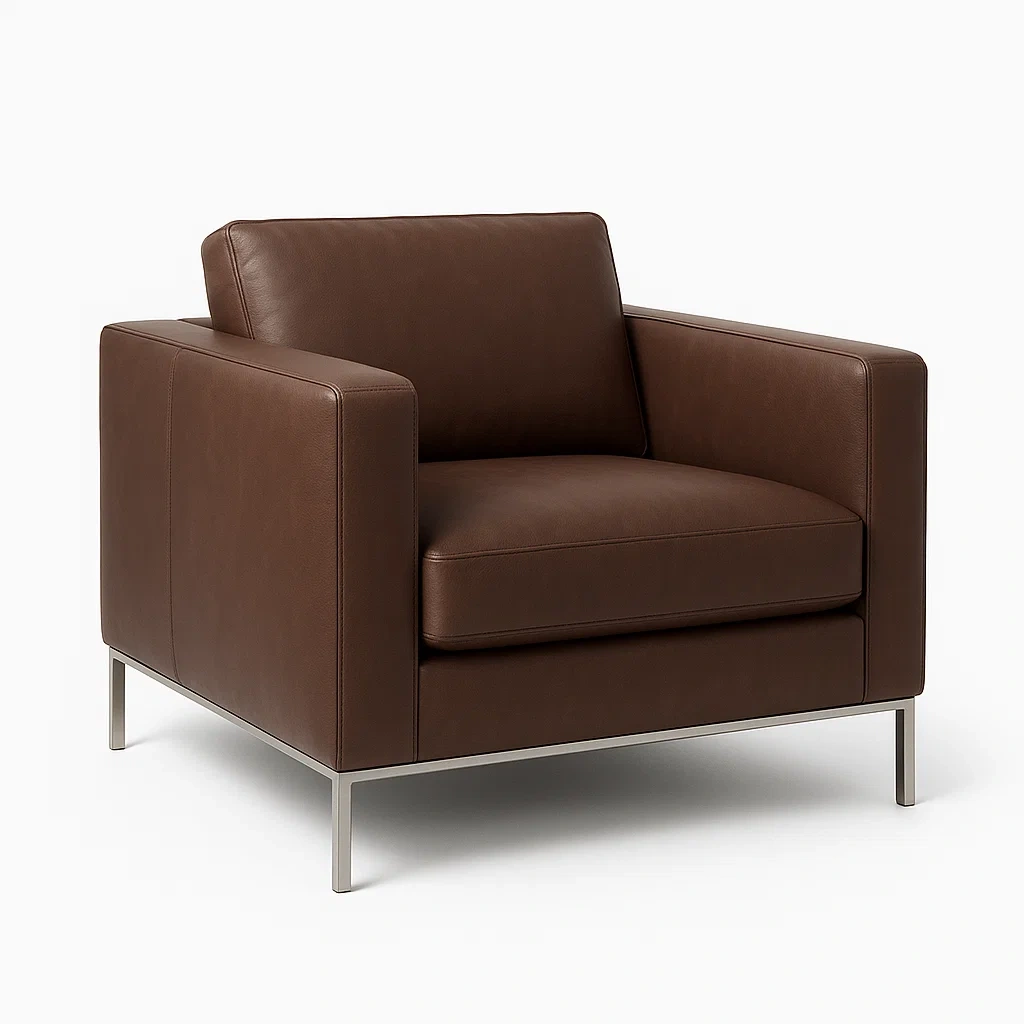 Fåtöljer i PU-läder och rostfritt stål brun