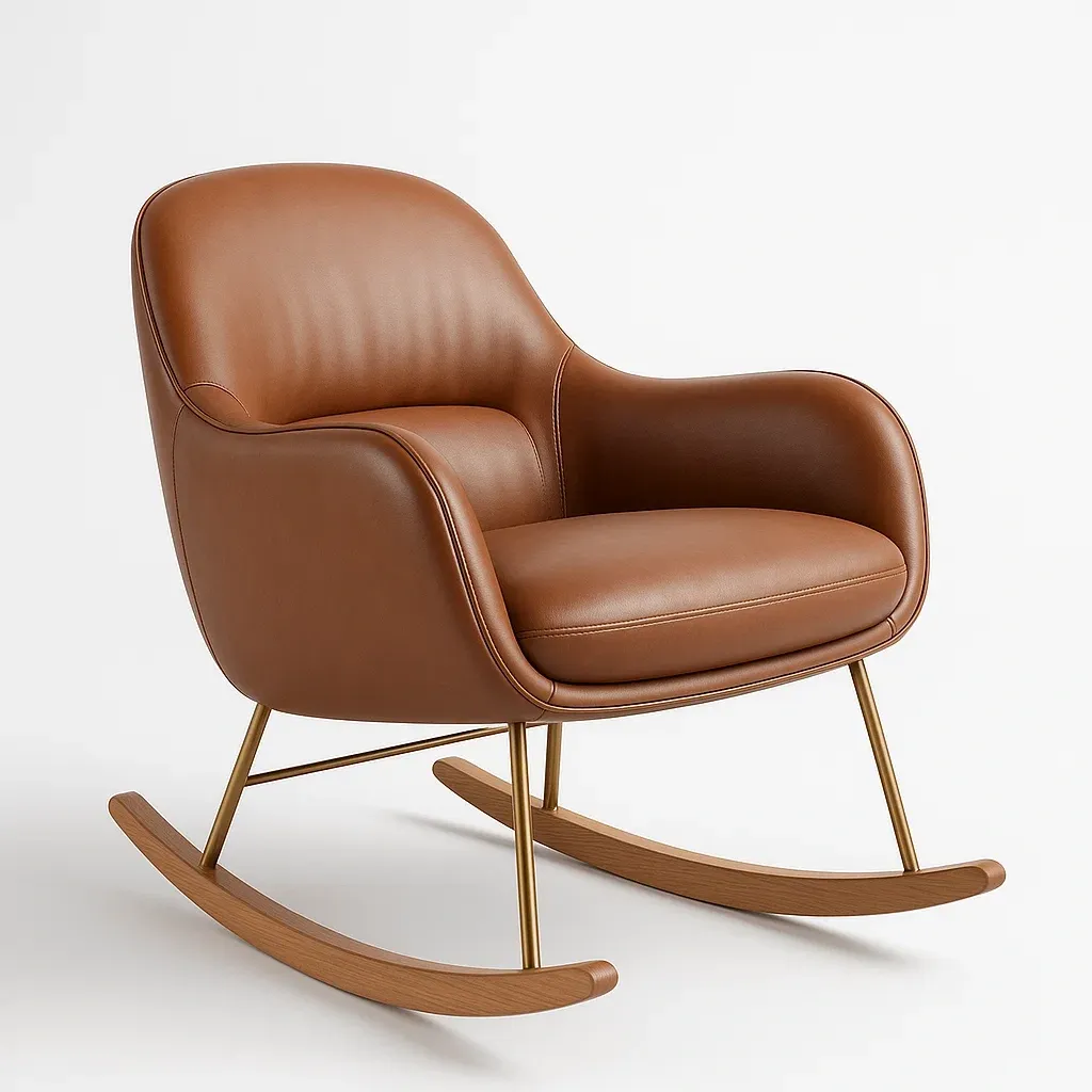 Gungstolar brun gungstol i PU-läder med stålram och böjträ