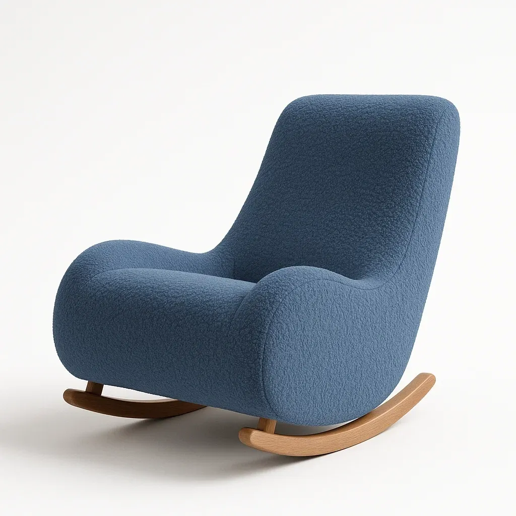 Gungstolar i boucléstol med träsocklar, blå