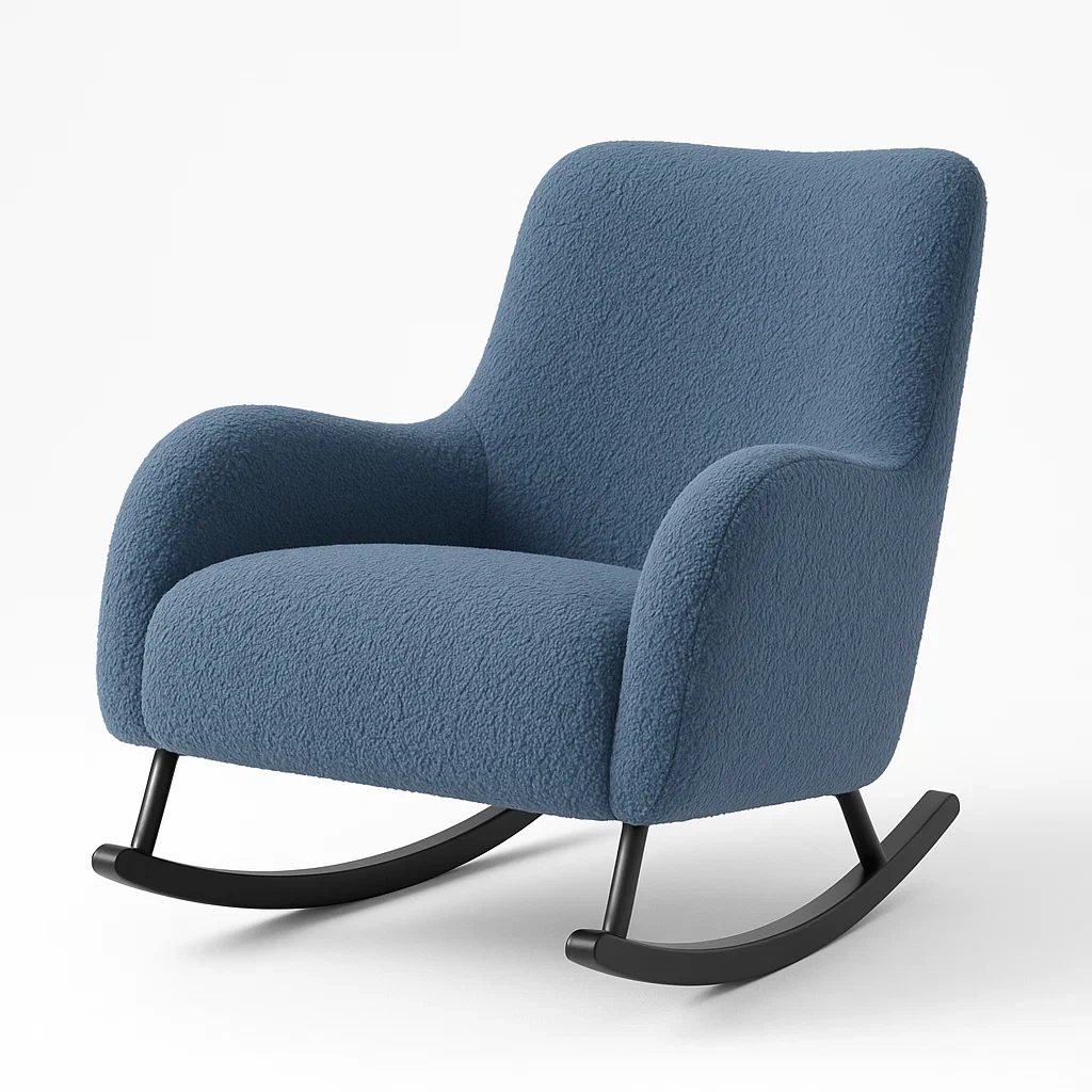 Gungstolar blå gungstol med klädsel i fårullstyg och svart metallram