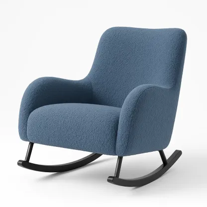 Gungstolar blå gungstol med klädsel i fårullstyg och svart metallram
