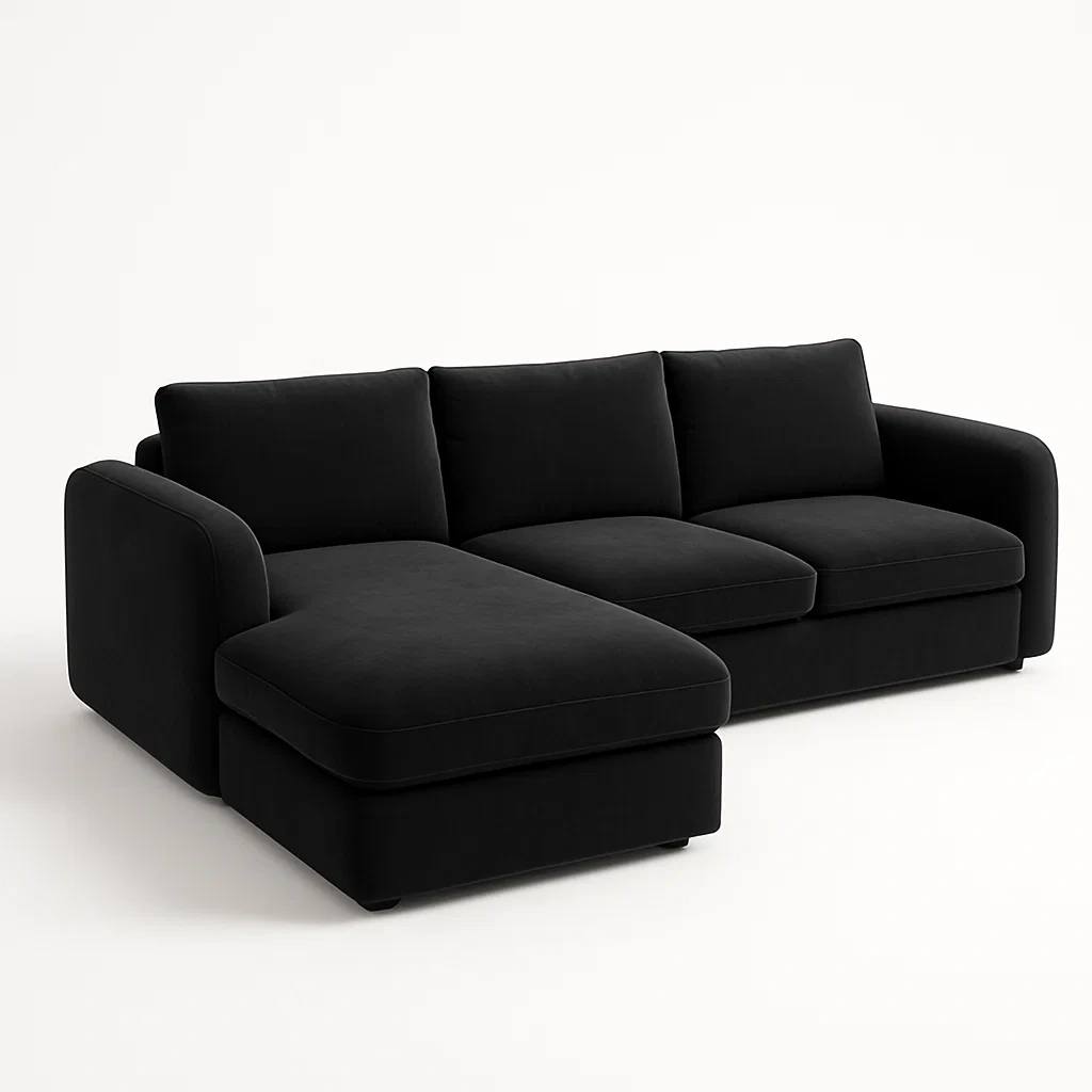 Hörnsoffor svart polyester 3-sits med schäslong