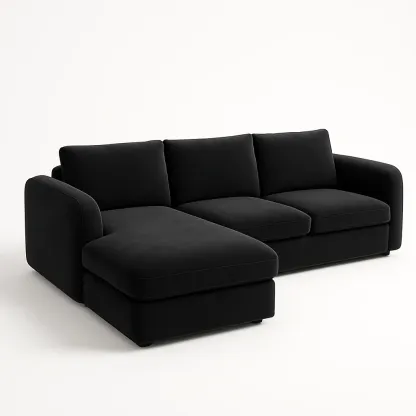 Hörnsoffor svart polyester 3-sits med schäslong