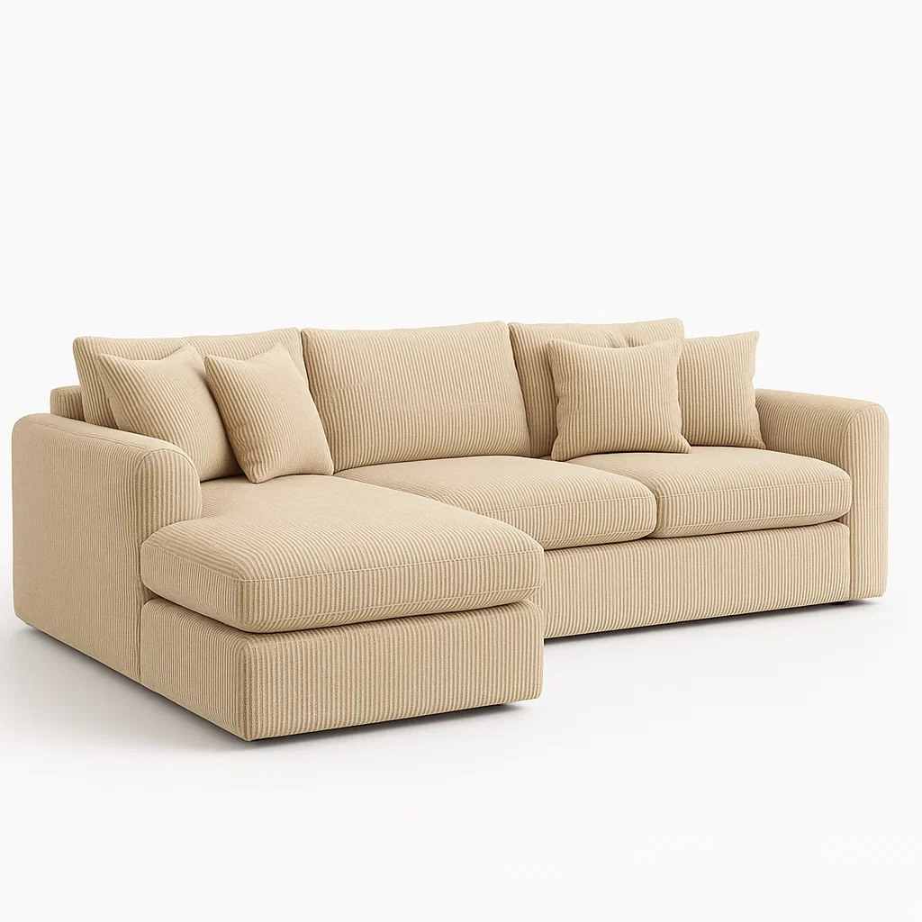 Hörnsoffor i manchestertyg beige 290×155×85 cm