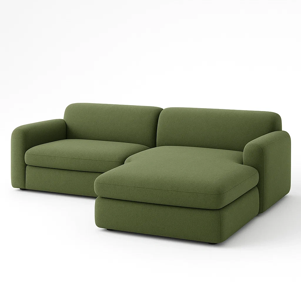 Hörnsoffor grön med schäslong i polyester 300×150×80 cm