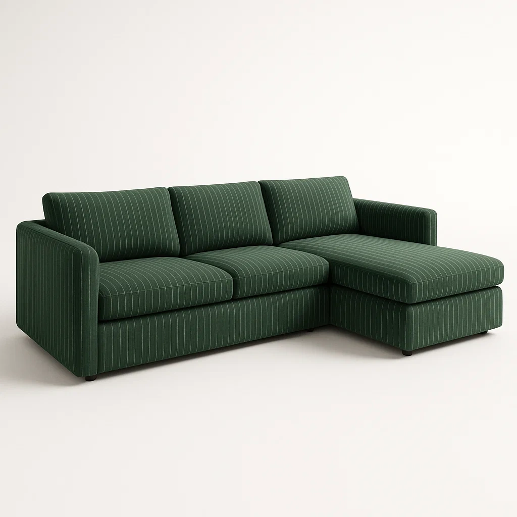 Hörnsoffor grön med schäslong i tyg 254×183×85 cm