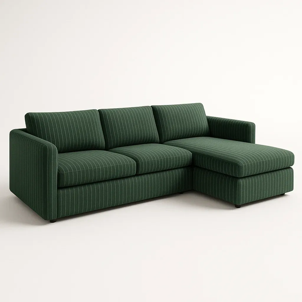 Hörnsoffor grön med schäslong i tyg 254×183×85 cm