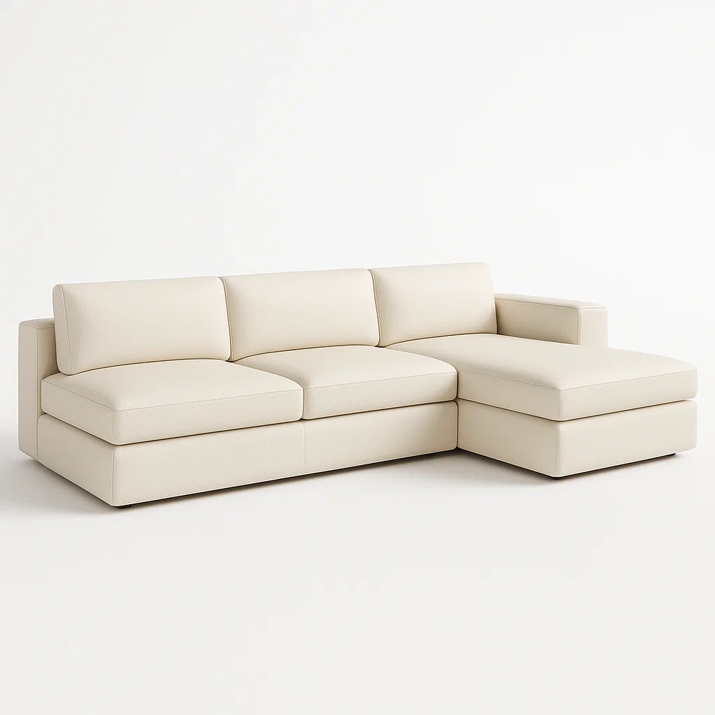 Hörnsoffor krämfärgad i tyg 285×160 cm