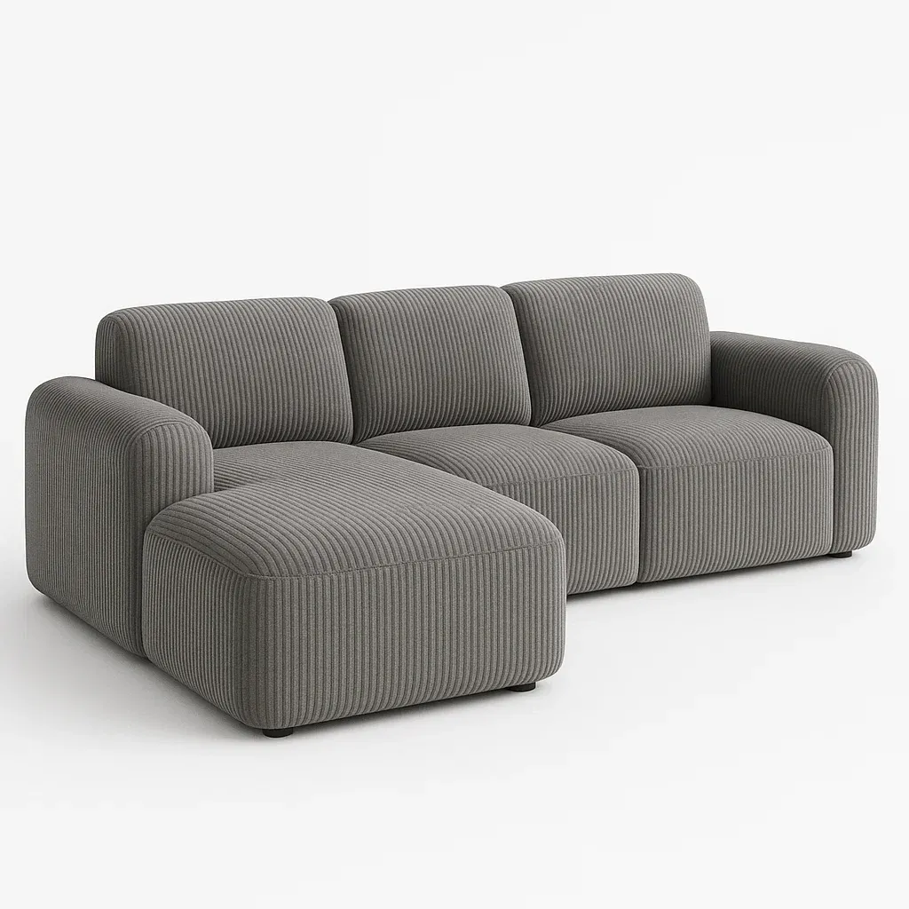 Hörnsoffor 3-sits med schäslong bred kordsammet grå 300×160 cm