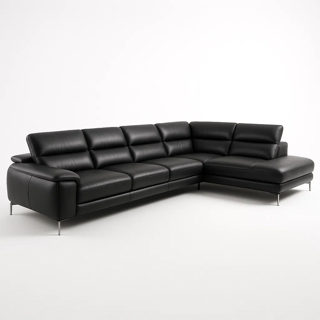 Modulsoffor svart i läder med metallben