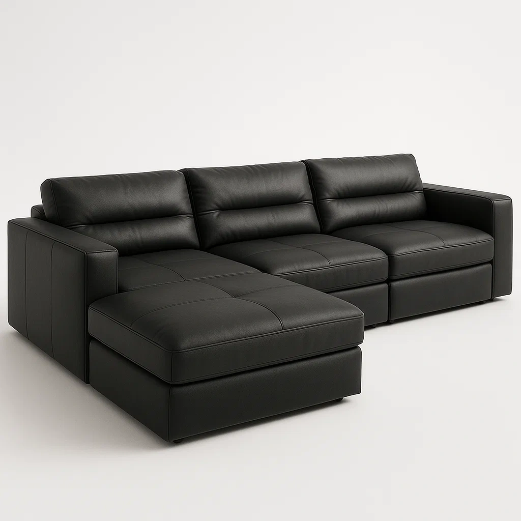 Modulsoffor i svart PU-läder med schäslong 280×150×85 cm