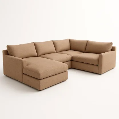 Modulsoffor i tyg med schäslong brun 265×205 cm