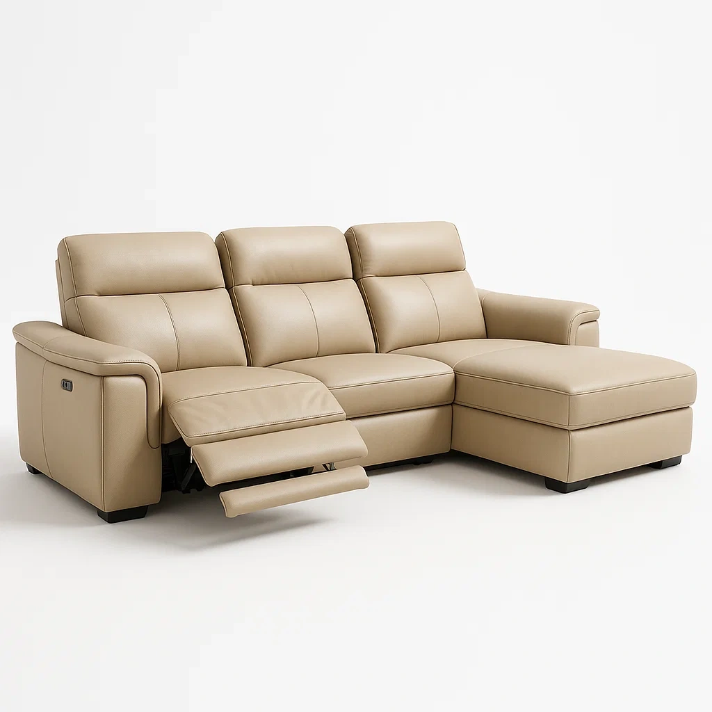 Modulsoffor beige i konstläder med reclinerfunktion