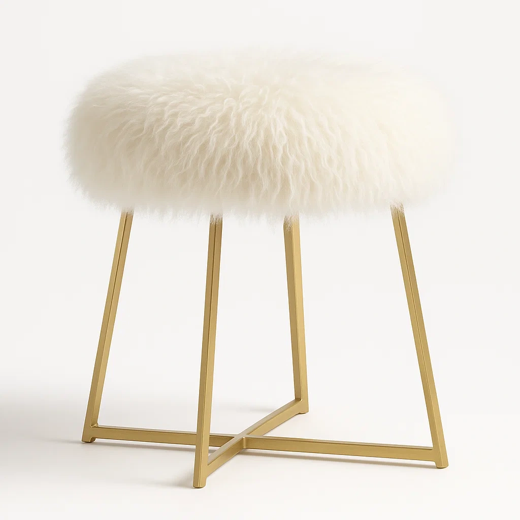 Pallar vit pall med fårullssits och guldfärgad metallram