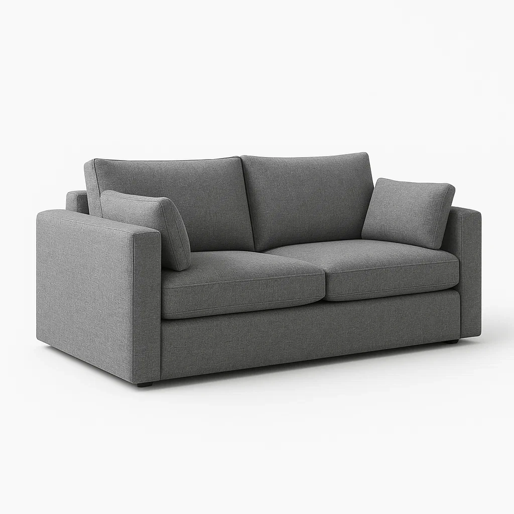 Rak soffa grå tvåsitssoffa i polyestertyg med avtagbara kuddar och skumfyllning 150×85×75 cm