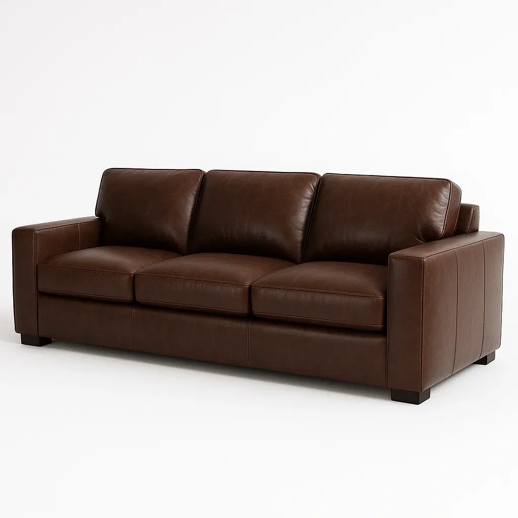 Rak soffa lädersoffa med 3 sittplatser i brunt PU-läder