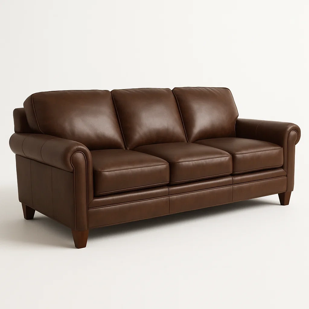 Rak soffa brun lädersoffa med tre sittplatser