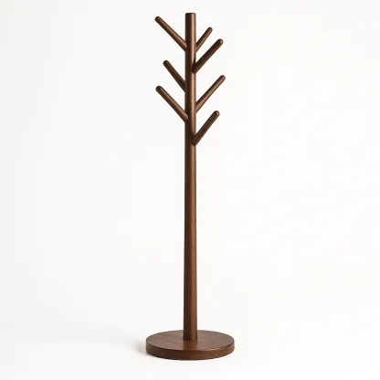 Klädhängare i valnöt med rund bas, höjd 170 cm