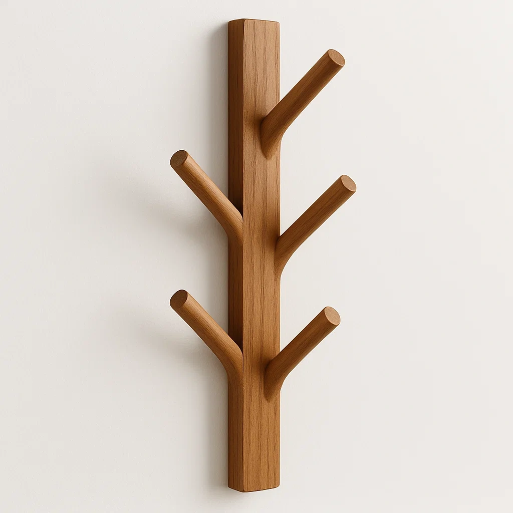 Väggmonterad klädhängare i massivt trä naturfärg