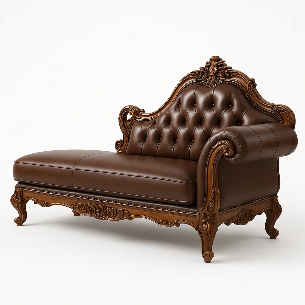 Schäslonger brun läder träsnideri 195 cm