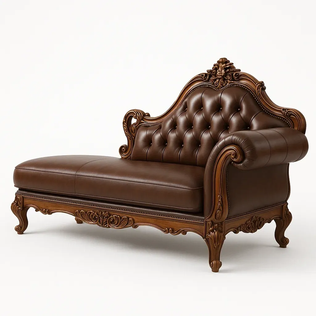 Schäslonger brun läder träsnideri 195 cm