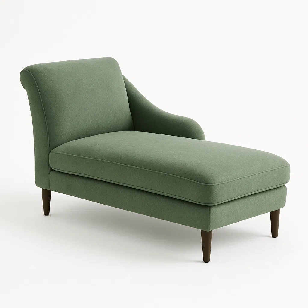 Schäslonger grön chaiselong i textil med träben