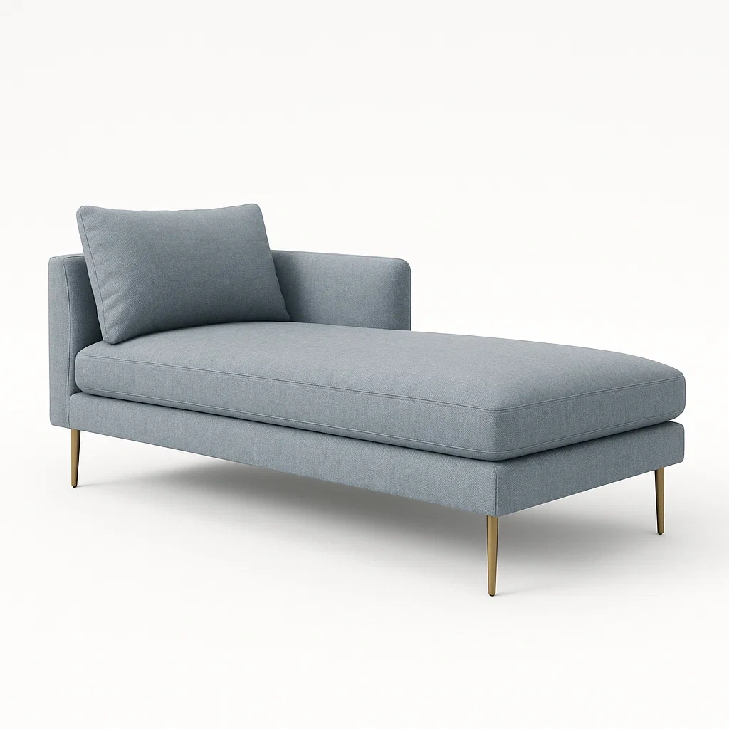 Schäslonger tyg ljusblå metallben