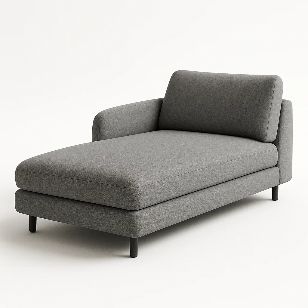 Schäslonger med vänster armstöd i grå polyestertyg 200×90×75 cm