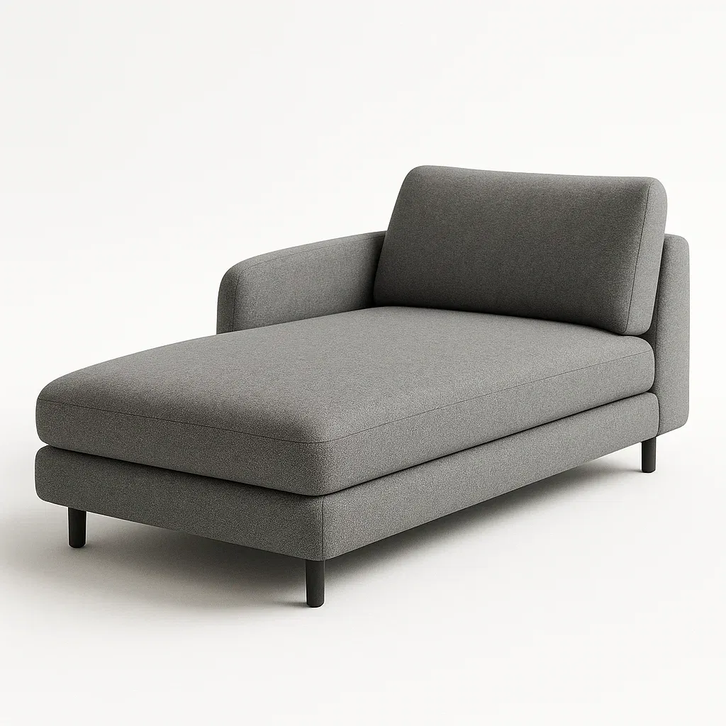 Schäslonger med vänster armstöd i grå polyestertyg 200×90×75 cm