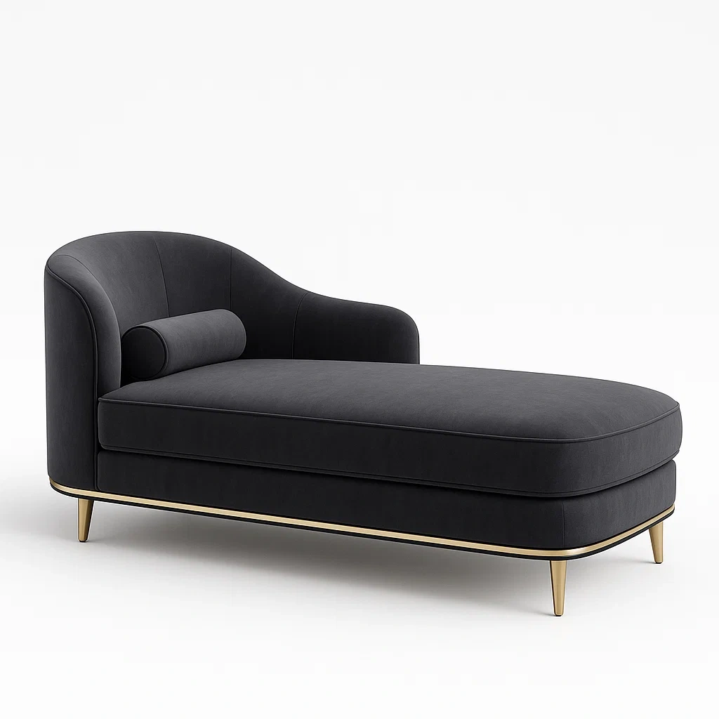 Schäslonger i sammet med metallben, svart