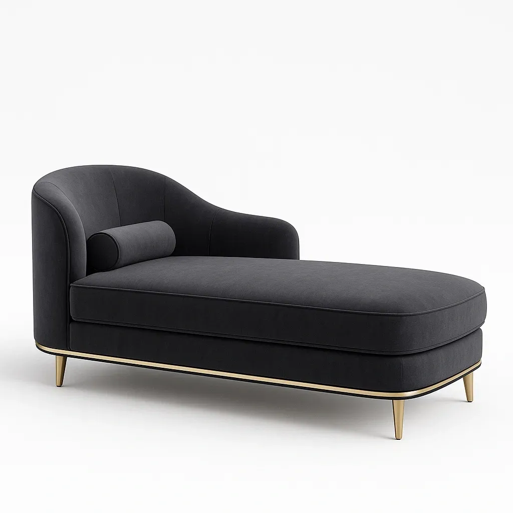 Schäslonger i sammet med metallben, svart