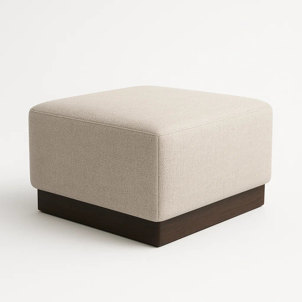 Pallar beige fyrkantig ottoman med tyg och träbas