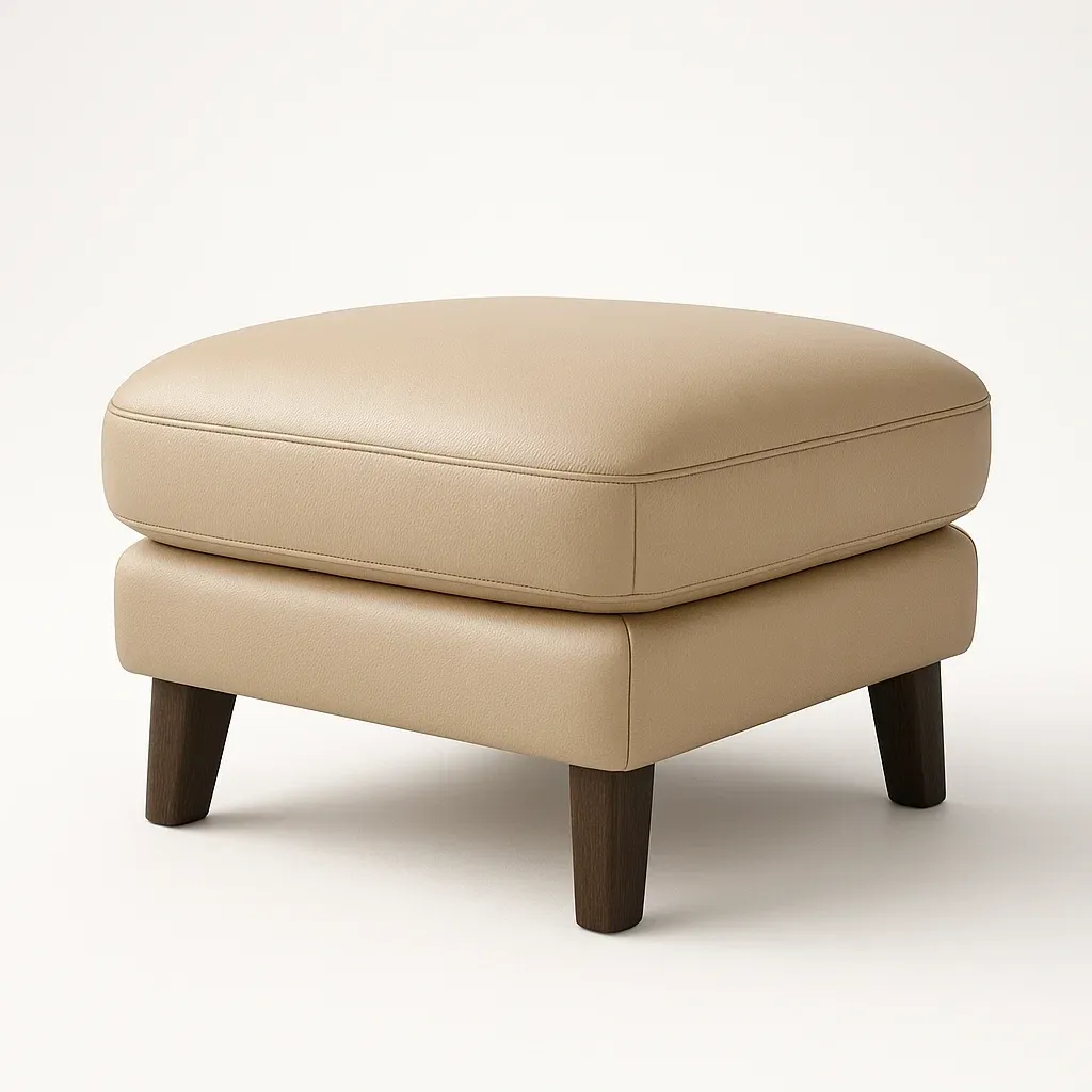 Pallar beige fotpall i polyuretanläder med träram 60×60×45 cm