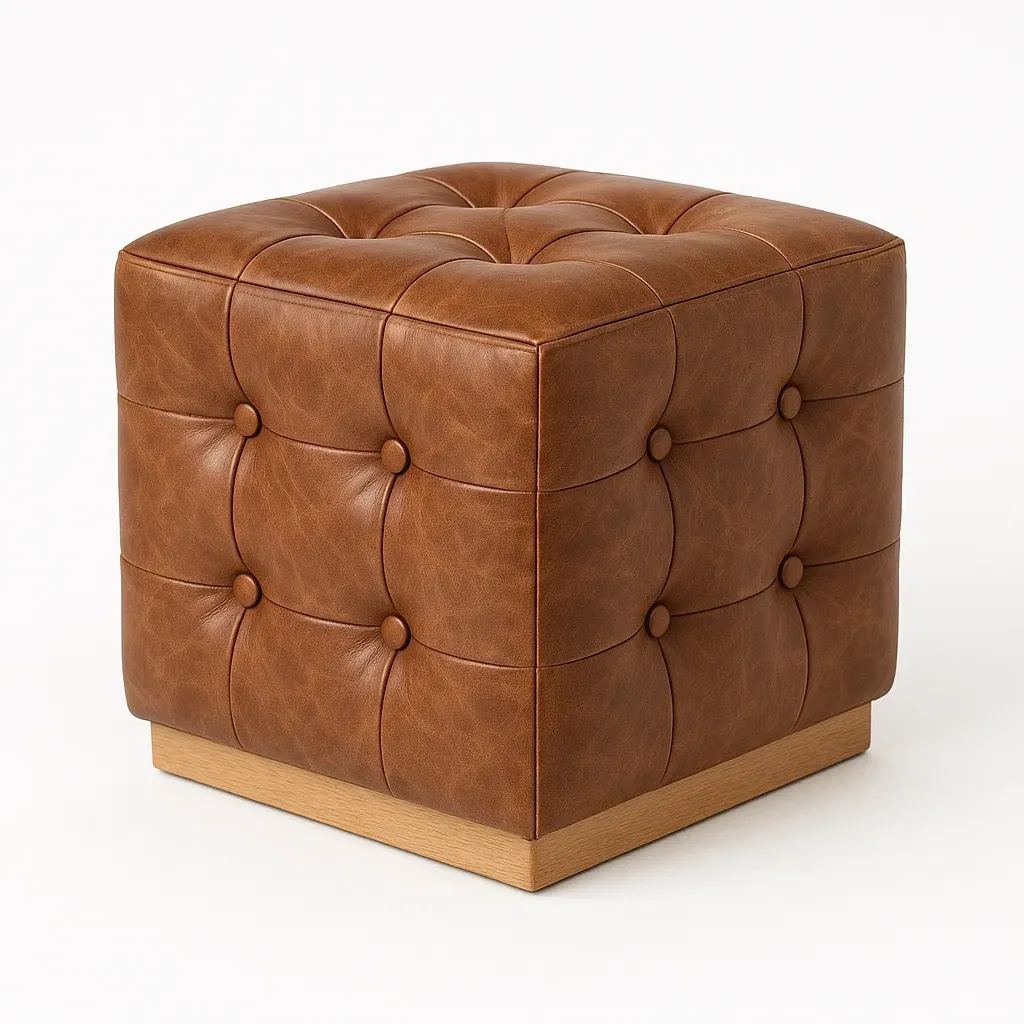 Pallar brun fyrkantig PU-läder pall med träram 45×45×45 cm